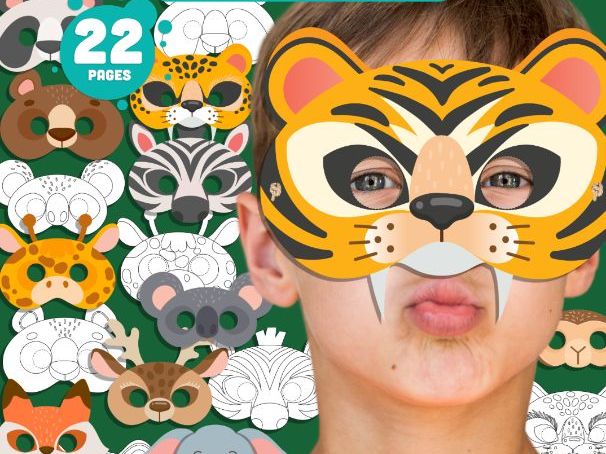 Jungle & Zoo Animal Mask Templates: Fun Designs in Pre-Colored & Black and White