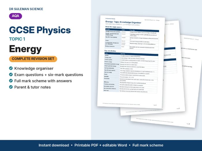 AQA GCSE Physics P1 Energy Revision + Exam Questions