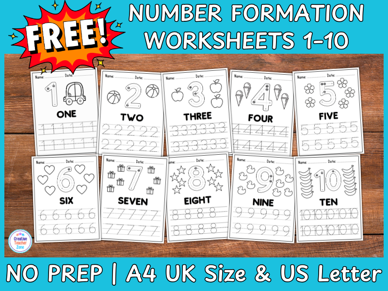 Number Formation Worksheets 1-10 Pack