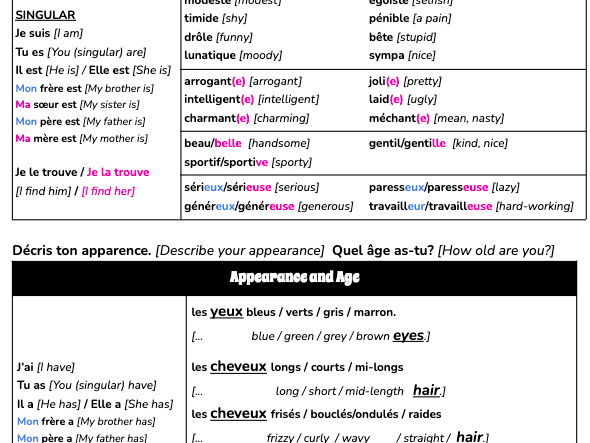Personality/Appearance Sentence Builder