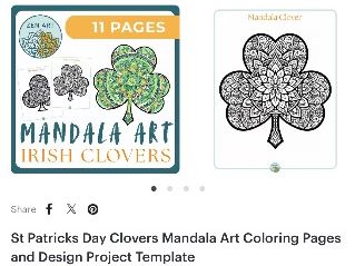 St Patricks Day Clovers Mandala Art Coloring Pages and Design Project Template