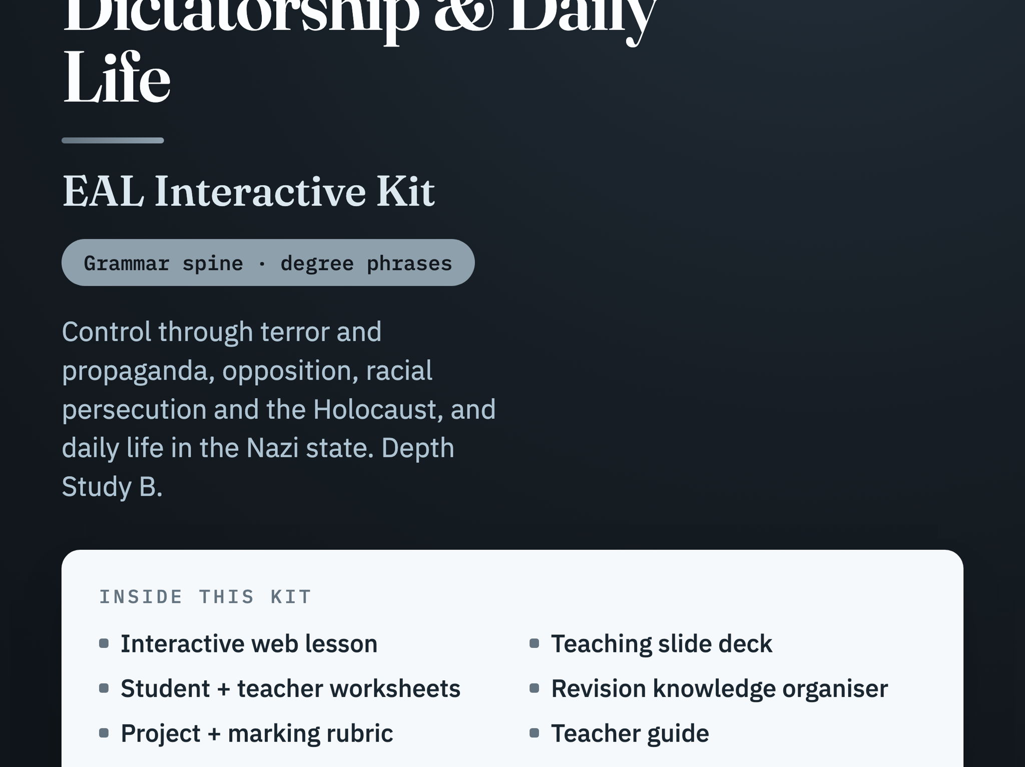 IGCSE History 0470: Nazi Germany — Dictatorship & Daily Life EAL Unit