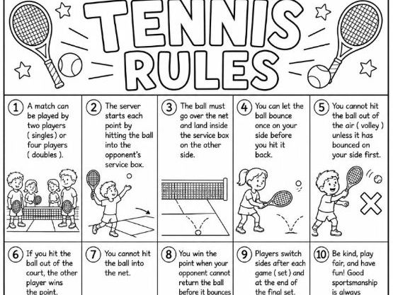 Tennis Rules Colouring Sheet