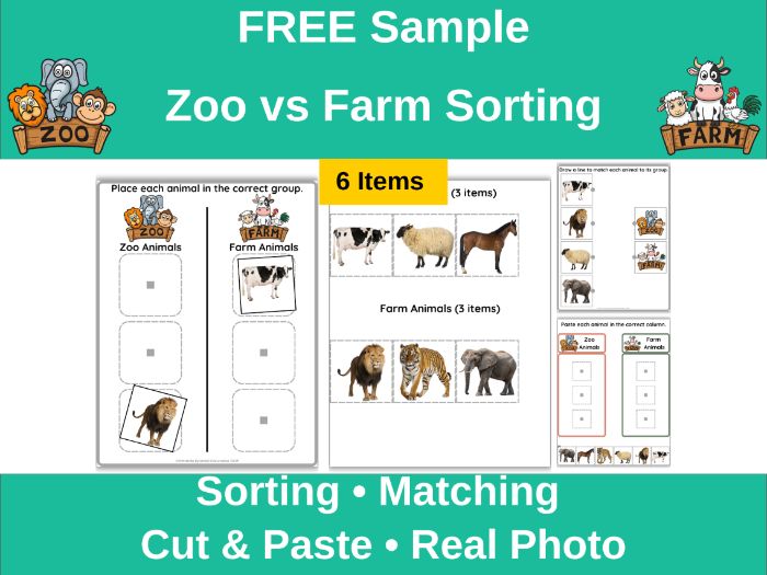 Zoo vs Farm Animals Sorting – FREE Sample