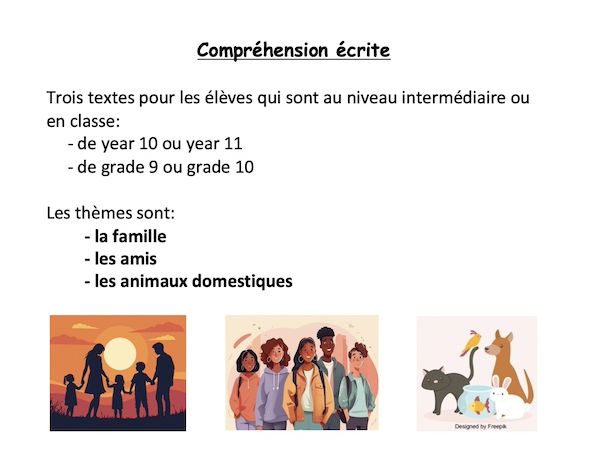 Reading bundle (year 10 or 11 - grade 9 or 10): ma famille, mes amis, mes animaux