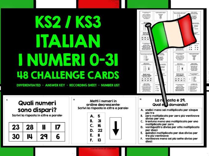 ITALIAN NUMBERS 0-31 CHALLENGE CARDS