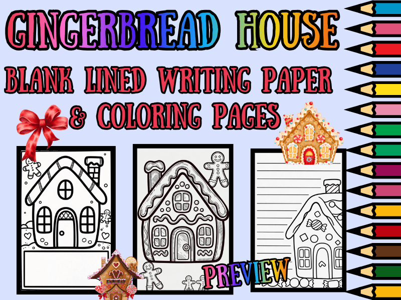 Gingerbread House Lined Writing Paper & Coloring Pages | NO PREP Holiday Pack