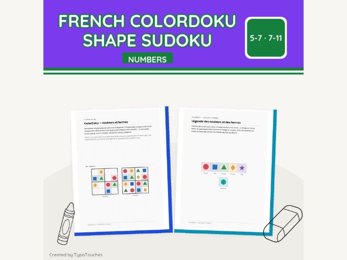 French ColorDoku Shape Sudoku | 11 Sheets