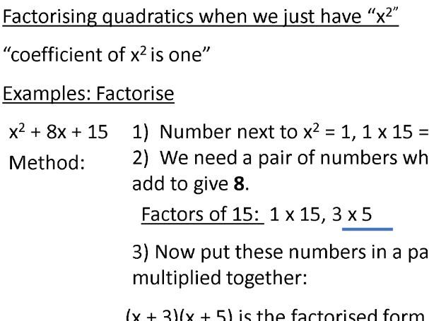 Factorising and solving basic quadratics