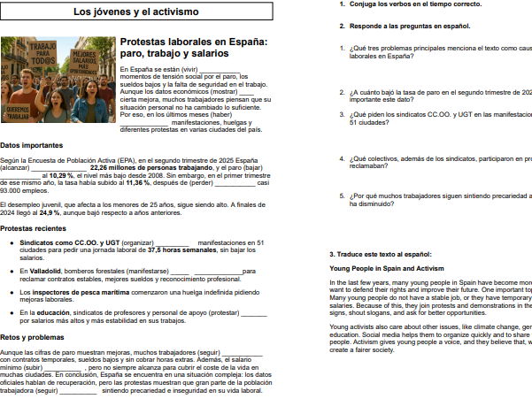Spanish ALevel: jóvenes de hoy, ciudadanos de manana (textos + actividades Booklet)