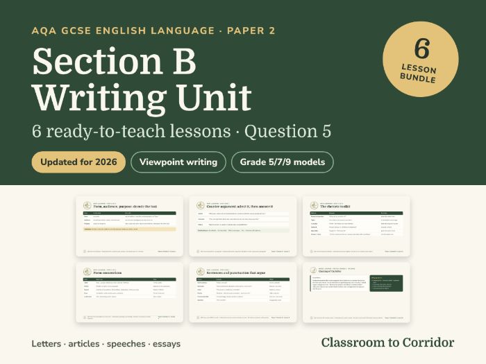 AQA GCSE English Language Paper 2 Section B: Viewpoint Writing Unit (Q5), 6 Lessons, Updated for 202