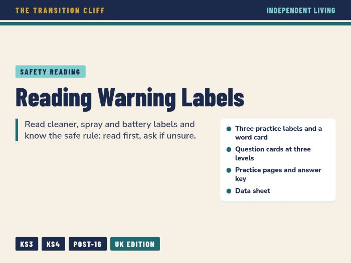 Reading Warning Labels on Household Products: Cleaners, Sprays and Batteries for SEND Safety