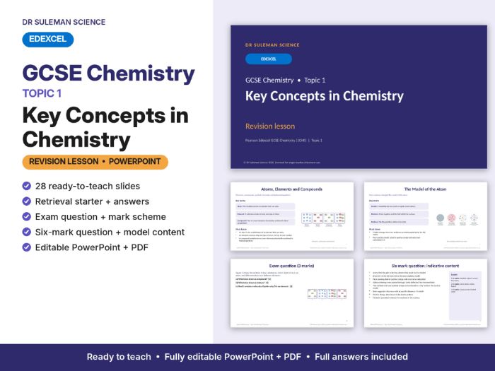 Edexcel GCSE Chemistry Topic 1 Key Concepts in Chemistry Revision Lesson