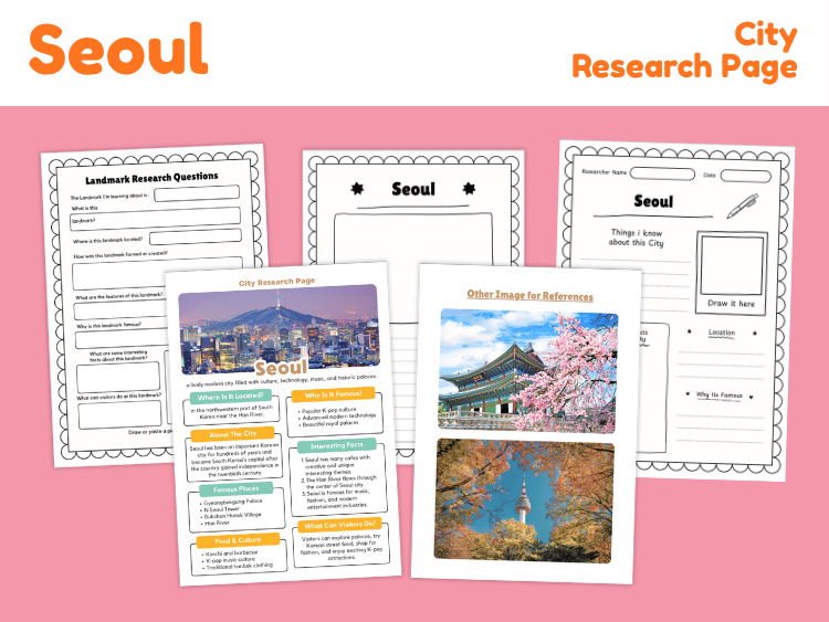 Seoul City Research Project | South Korea Geography & Landmark Worksheets