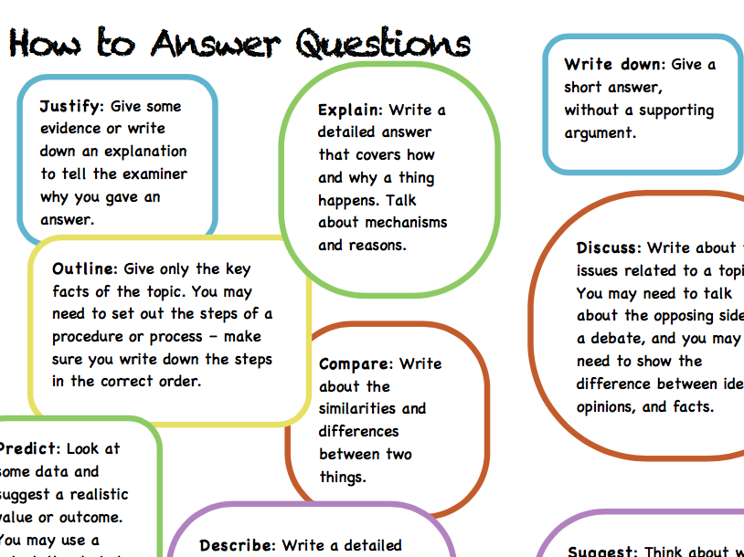 How to answer questions help sheet - science command words