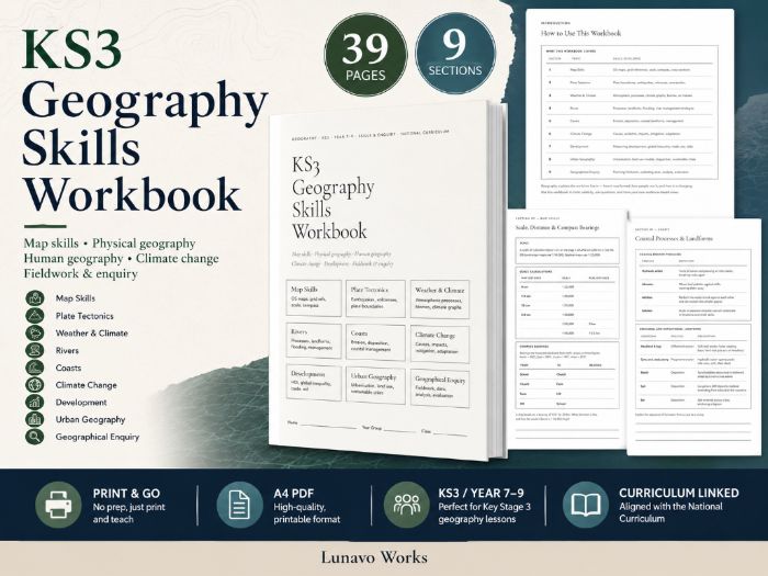 KS3 Geography Skills Workbook | Map Skills, Climate, Rivers & Fieldwork