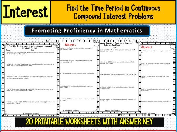 Find the Time Period in contineous Compound Interest related Problems Worksheets Math