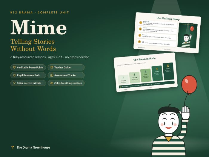 KS2 Drama: Mime Unit – Telling Stories Without Words (6 Lessons, Slides, Resources & Assessment)