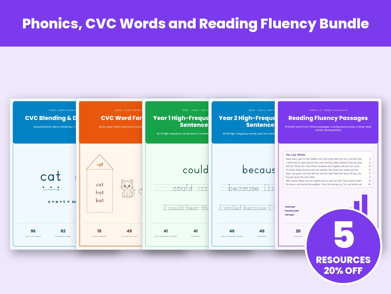 Phonics, CVC Words and Reading Fluency Bundle