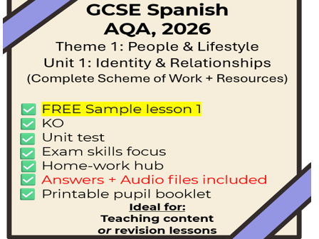 Free Sample – Lesson 1 (AQA GCSE Spanish 2026: Unit 1 Identity & Relationships)