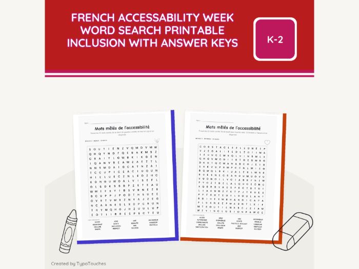 French AccessAbility Week Word Search | 6 pp