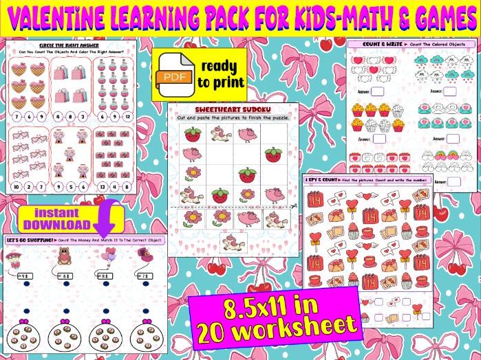 Valentine Learning Pack for Kids | Math & Games