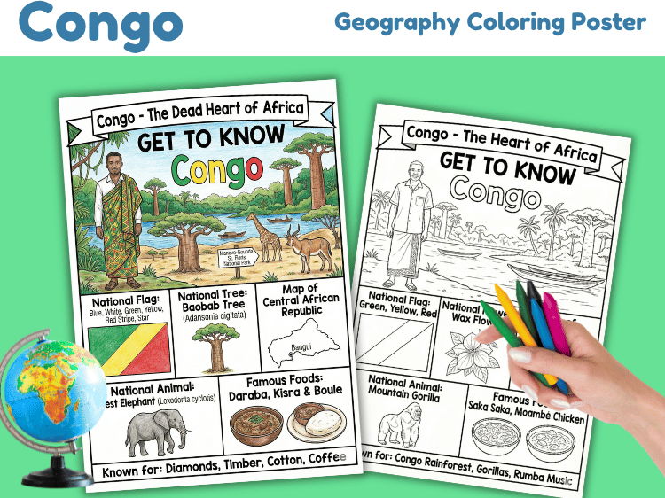 Republic of the Congo Geography Coloring Poster | Country Facts