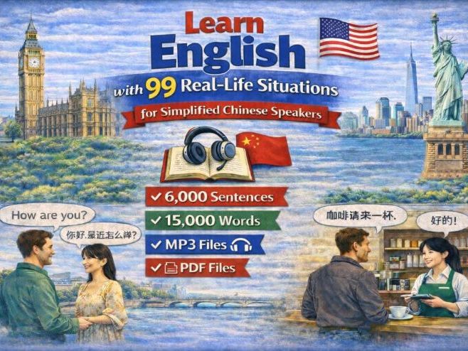 Learn English for Chinese Speakers, 6,000 Sentences, 15,000 Words(MP3 & PDF Downloadable Files)