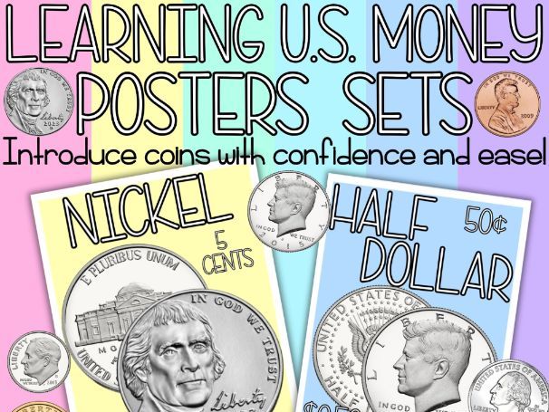 Learning U.S. Money Posters | Penny, Nickel, Dime, Quarter & Dollar Set
