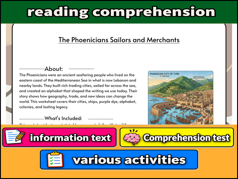The Phoenicians Sailors and Merchants  & Comprehension Test