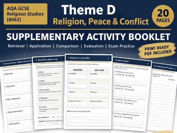 AQA GCSE Religious Studies: Theme D Activity Booklet - Religion, Peace & Conflict
