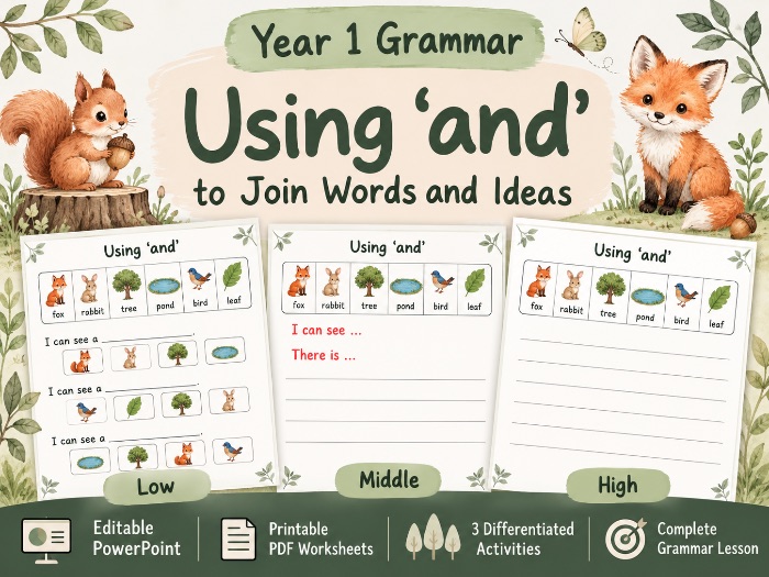 Year 1 Grammar – Using ‘and’ to Join Ideas | PowerPoint & Differentiated Worksheets