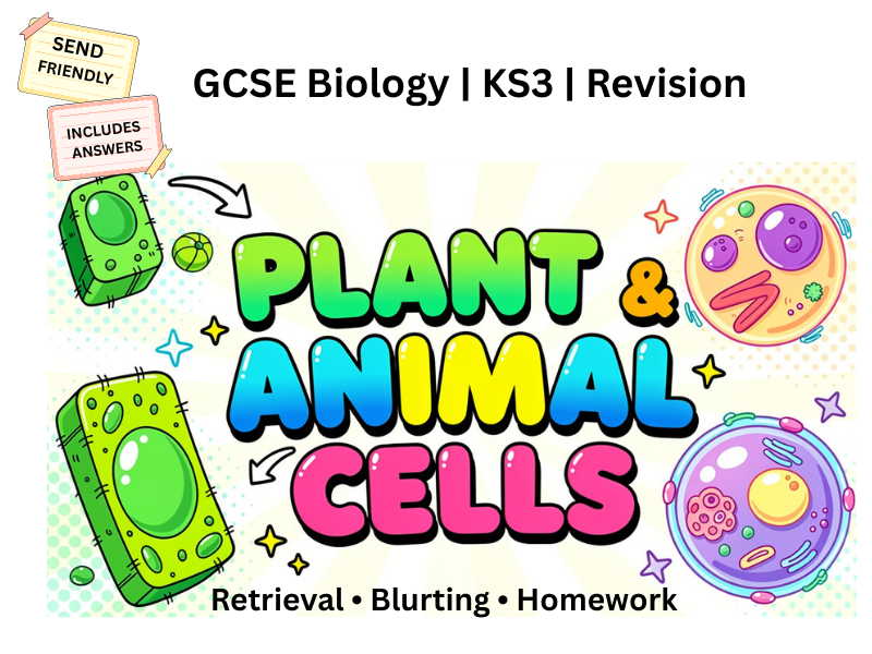 GCSE & KS3 Plant and Animal Cells Worksheet | Retrieval, Blurting, Homework & Video Support  or
