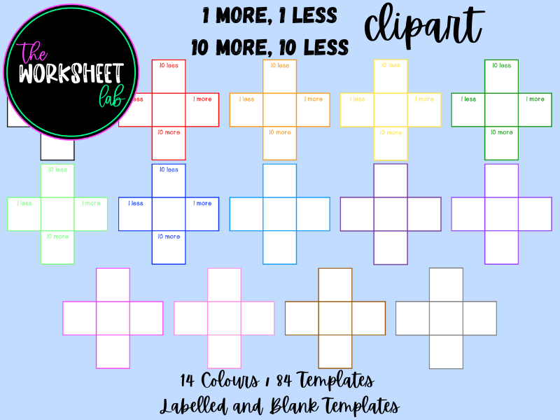 Place Value: 1 More 1 Less 10 More 10 Less Blank Templates (Clipart)
