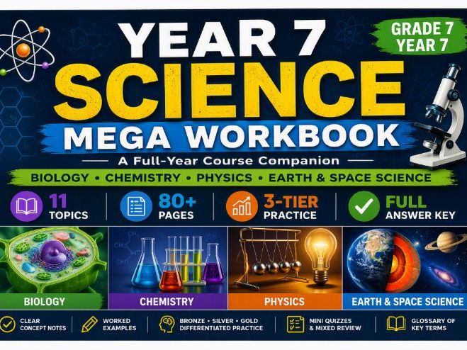 Year 7 Science Mega Workbook Complete Biology, Chemistry, Physics & Earth Science Course