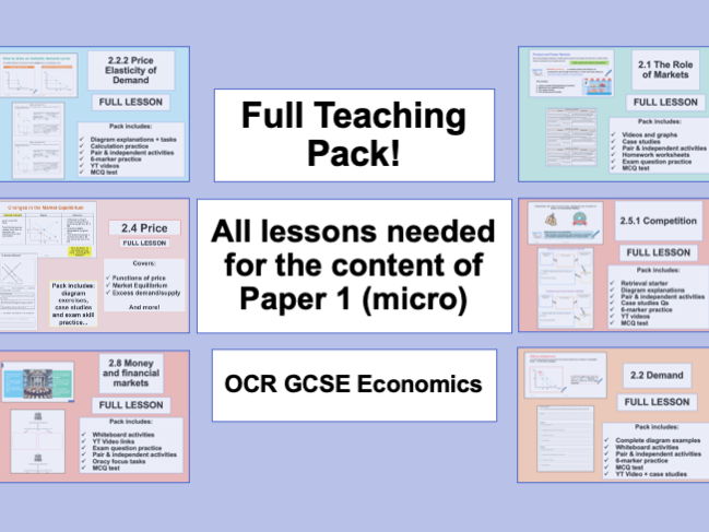 OCR GCSE Economics Paper 1: Microeconomics Complete Teaching Bundle (All Lessons, Worksheets + Exam Practice)