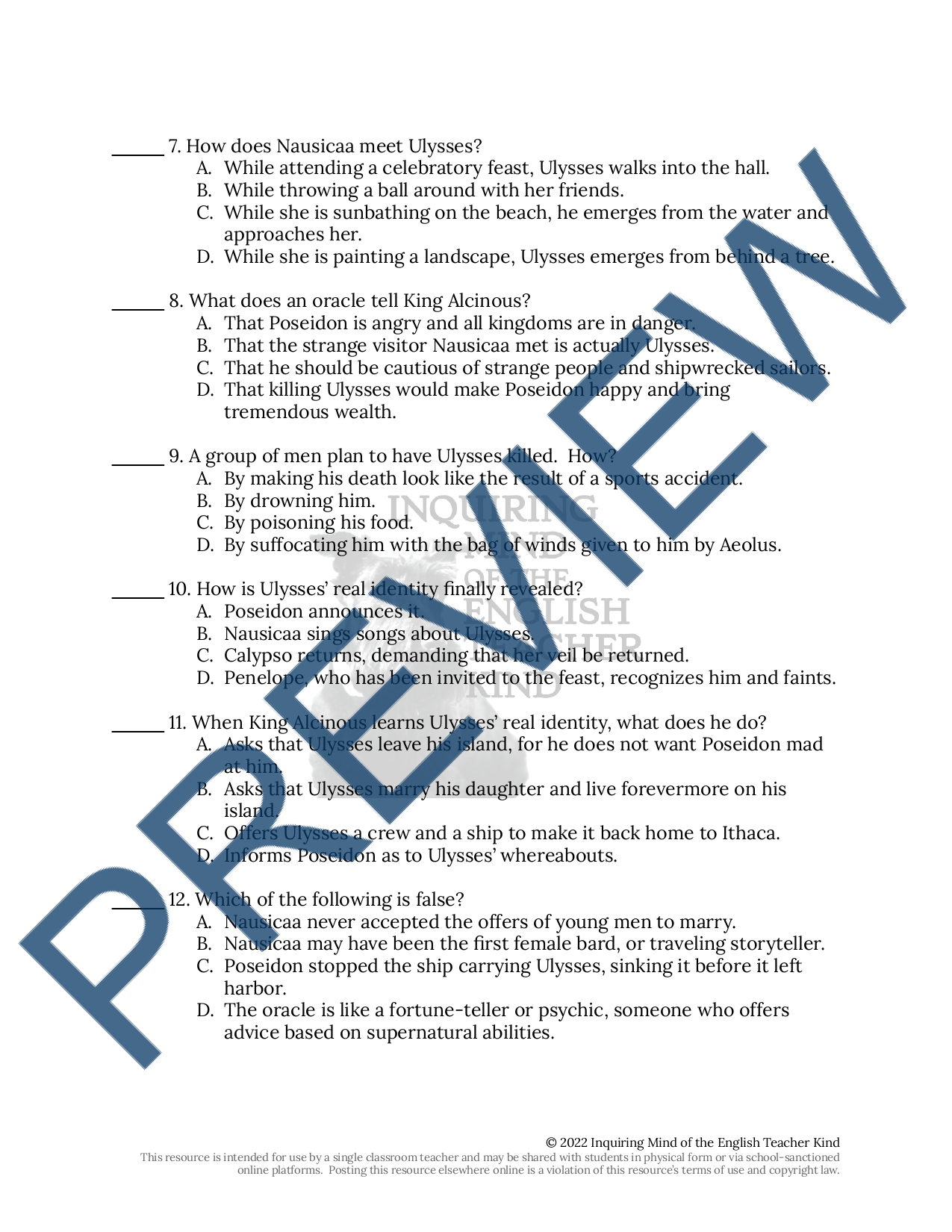 Adventures of Ulysses Chapters 14 and 15 Quiz and Answer Key | Teaching ...