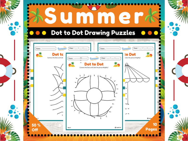 Summer Dot to Dot Counting Activity : Connect the Dots - End of Year Activity