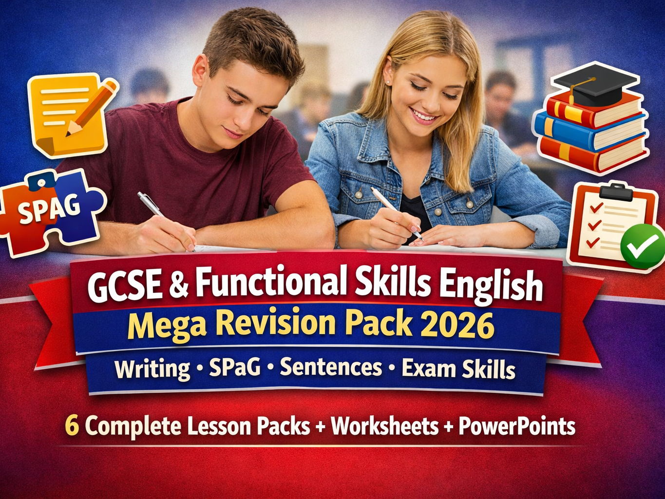 GCSE & Functional Skills English Mega Revision Pack 2026 – 2027 Writing, SPaG, Sentence Types & Exam Practice (6 Complete Lessons)