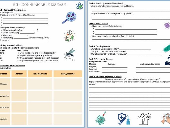 B5/Communicable Disease Worksheet/Revision/Topic/With Answers/GCSE/AQA/Combined Science/Biology