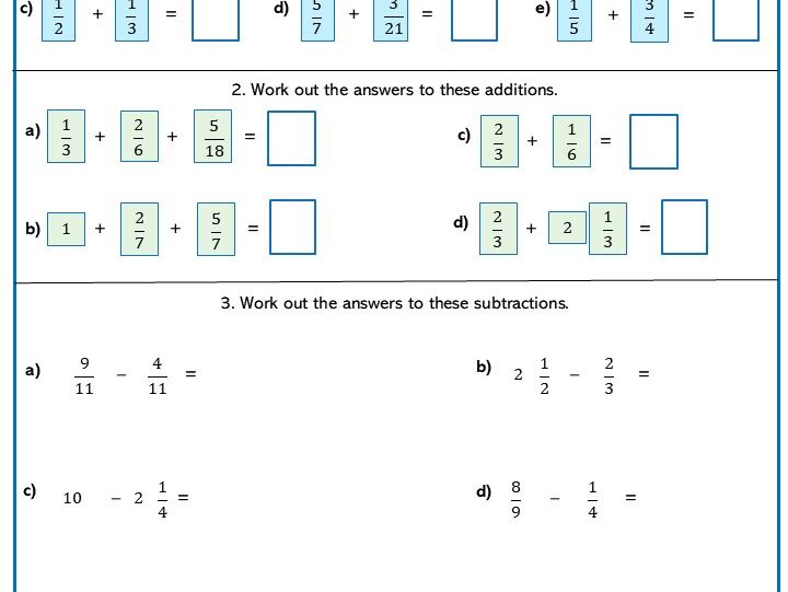 Add and Subtract Fractions SATs preparation