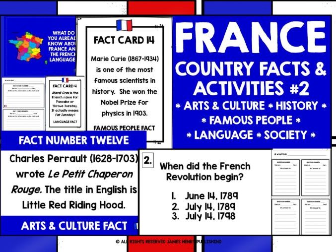 PRIMARY FRENCH FACTS ABOUT FRANCE 2 Teaching Resources