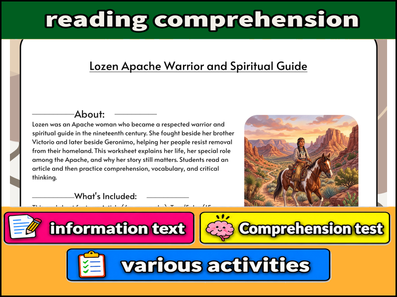 Lozen Apache Warrior and Spiritual Guide  & Comprehension Test