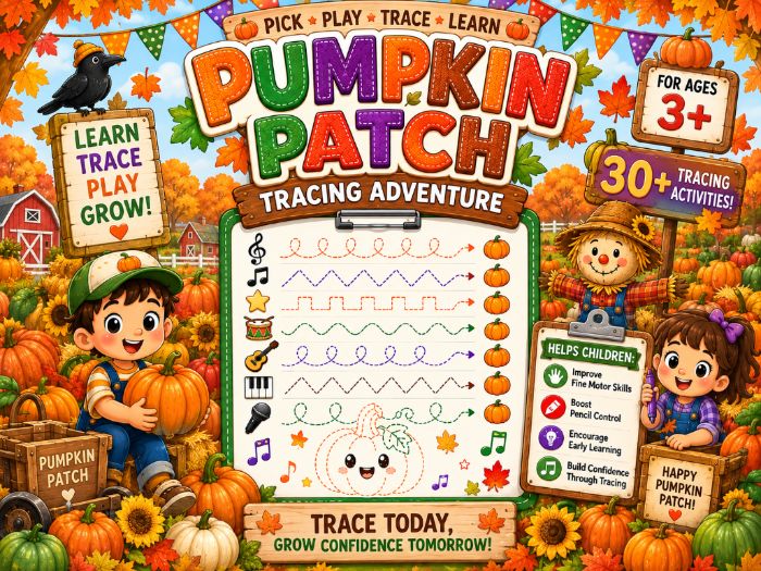 Pumpkin Patch Tracing Worksheets | Fall Fine Motor & Pre-Writing Activities | Preschool–1st Grade
