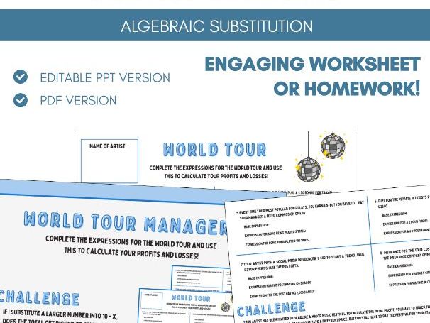 Algebraic Substitution | Worksheet Homework Task | Algebra
