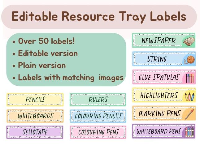 Editable Pastel Tray Labels | Classroom Resource Labels