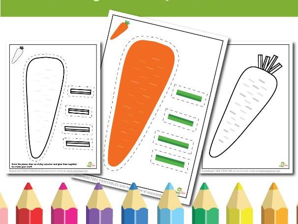 Carrot Art & Craft Printable Pack | Cut, Color, and Glue Activity for Kids | 3-Page Digital