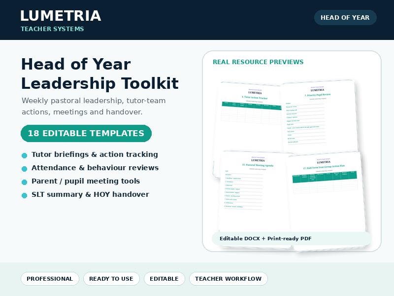 Head of Year Leadership Toolkit | 18 Editable Pastoral, Tutor & Meeting Templates