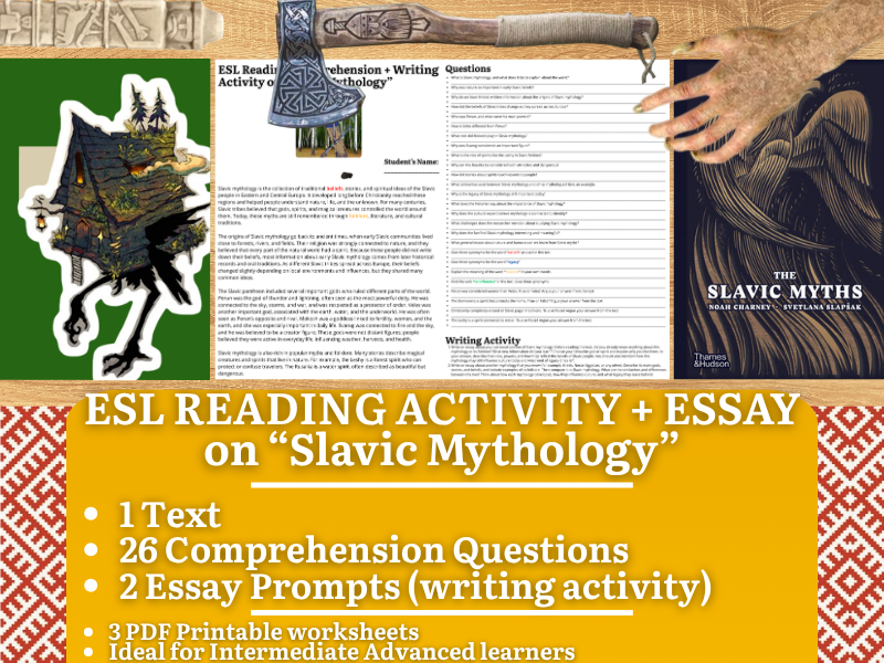 ESL Reading Comprehension + Writing Activity Worksheets on Slavic Mythology