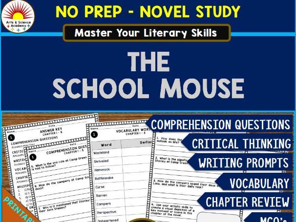 THE SCHOOL MOUSE Novel Study Comprehension, Critical Thinking, Vocab, MCQs, True or False, Writing P